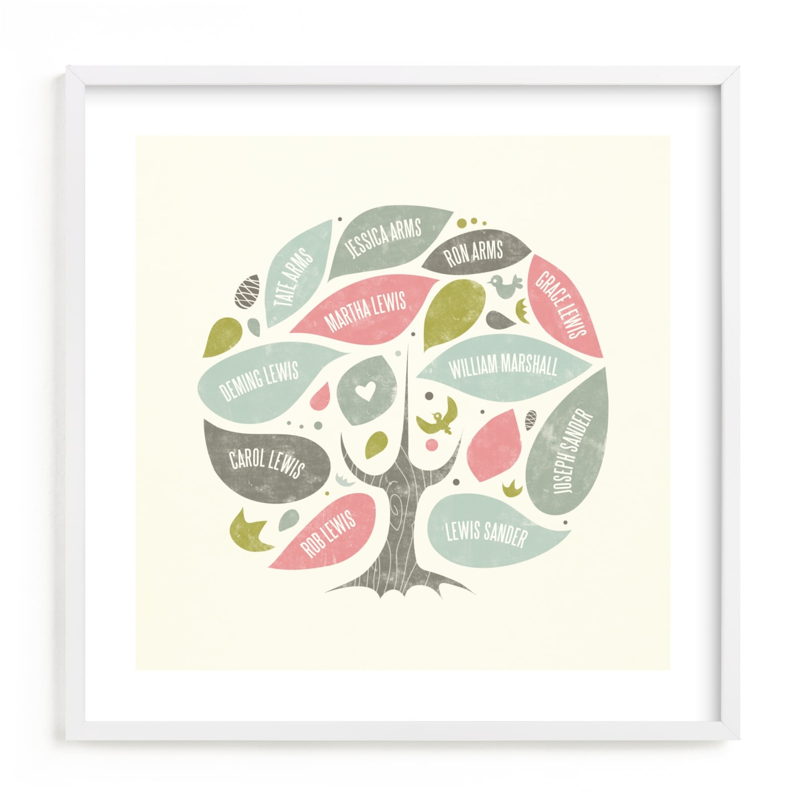 This is a pink family tree art by Heather Francisco called Folk Family Tree.