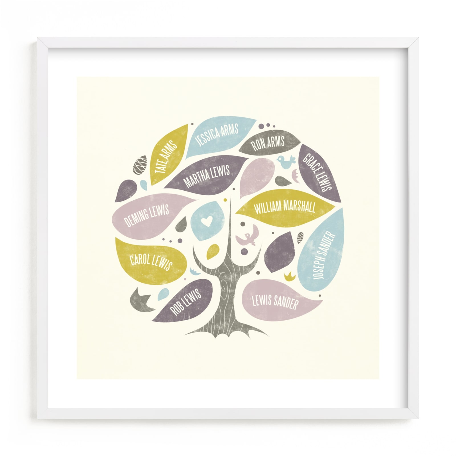 This is a purple family tree art by Heather Francisco called Folk Family Tree.
