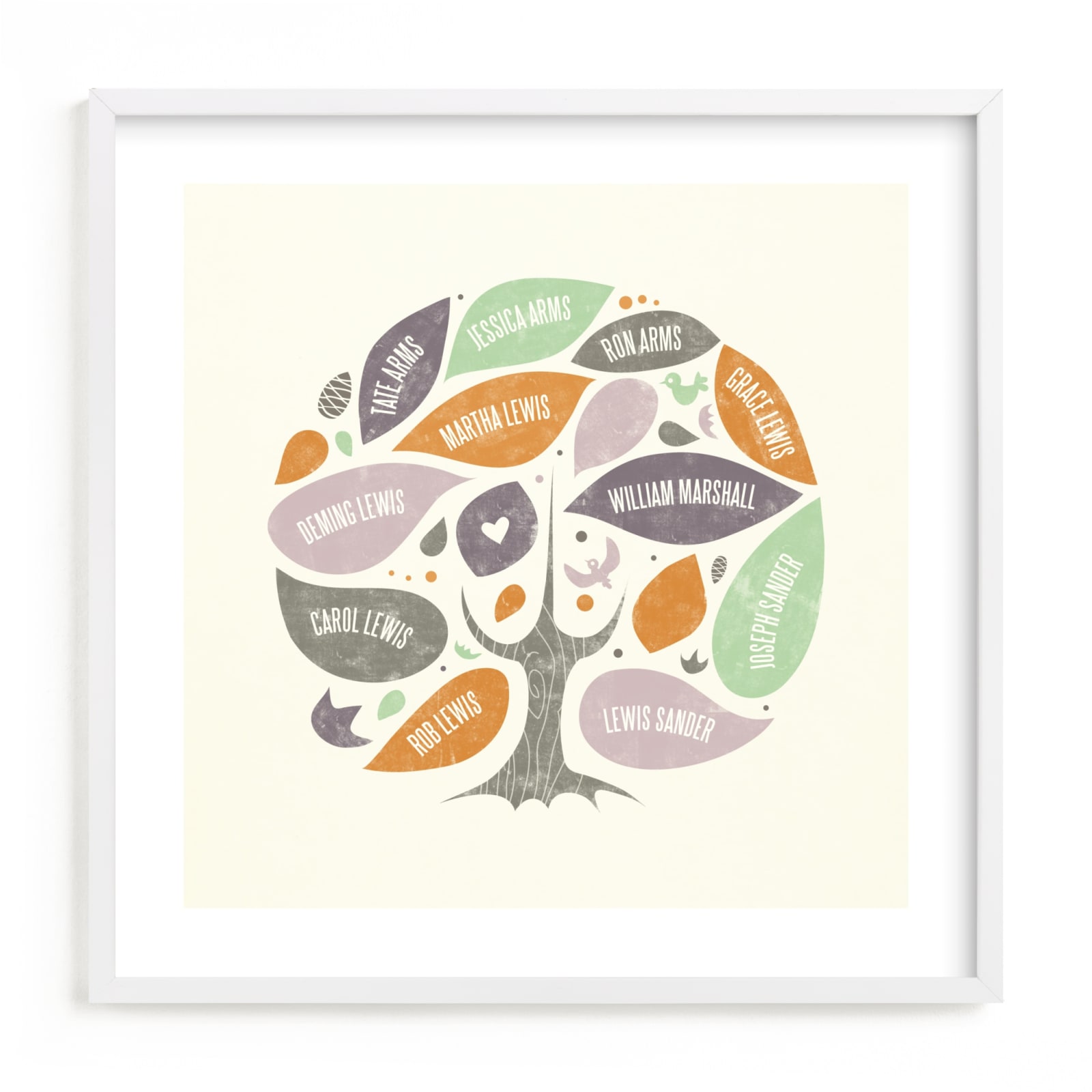 This is a orange family tree art by Heather Francisco called Folk Family Tree.