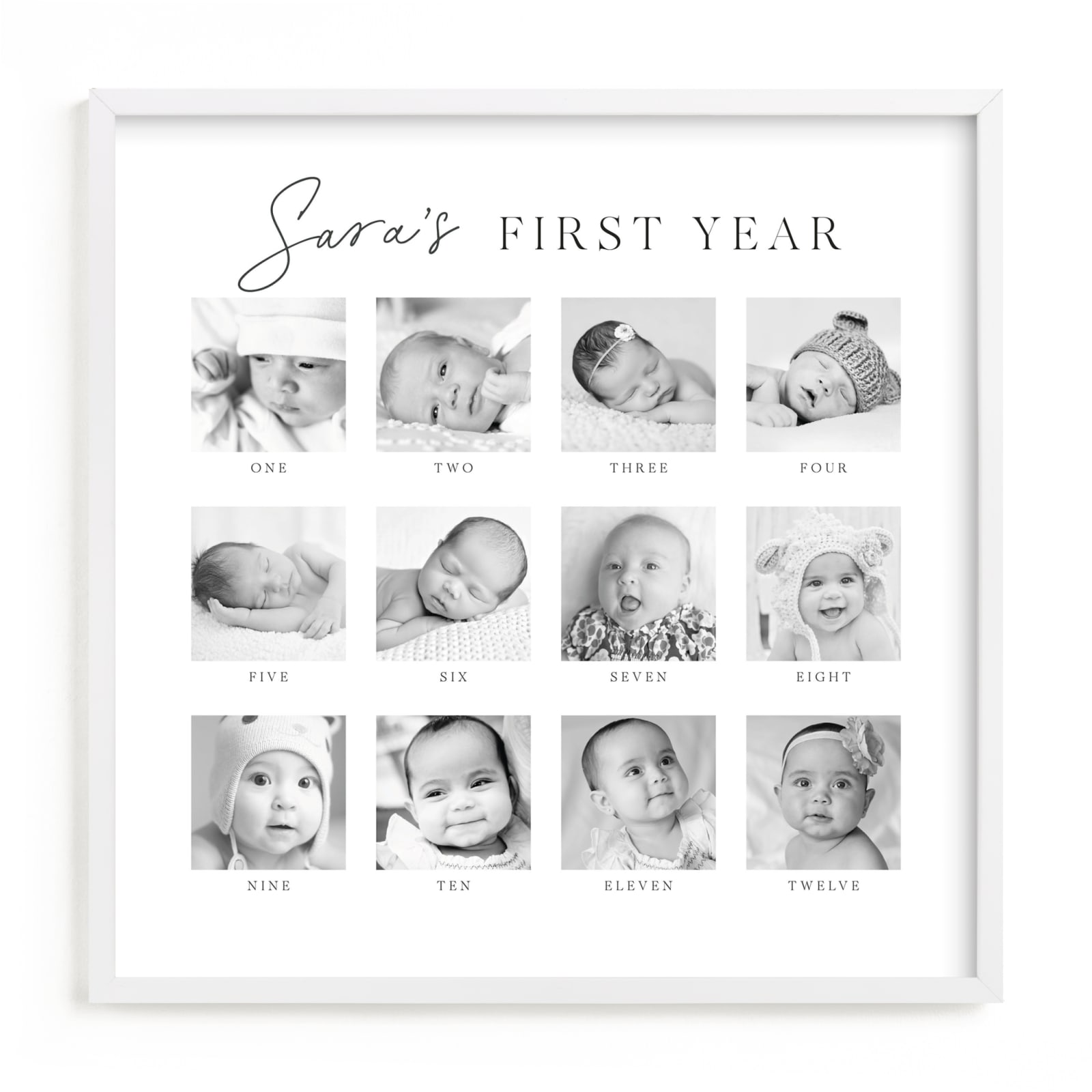 This is a black and white photo art by Erin Deegan called Baby's First Year.