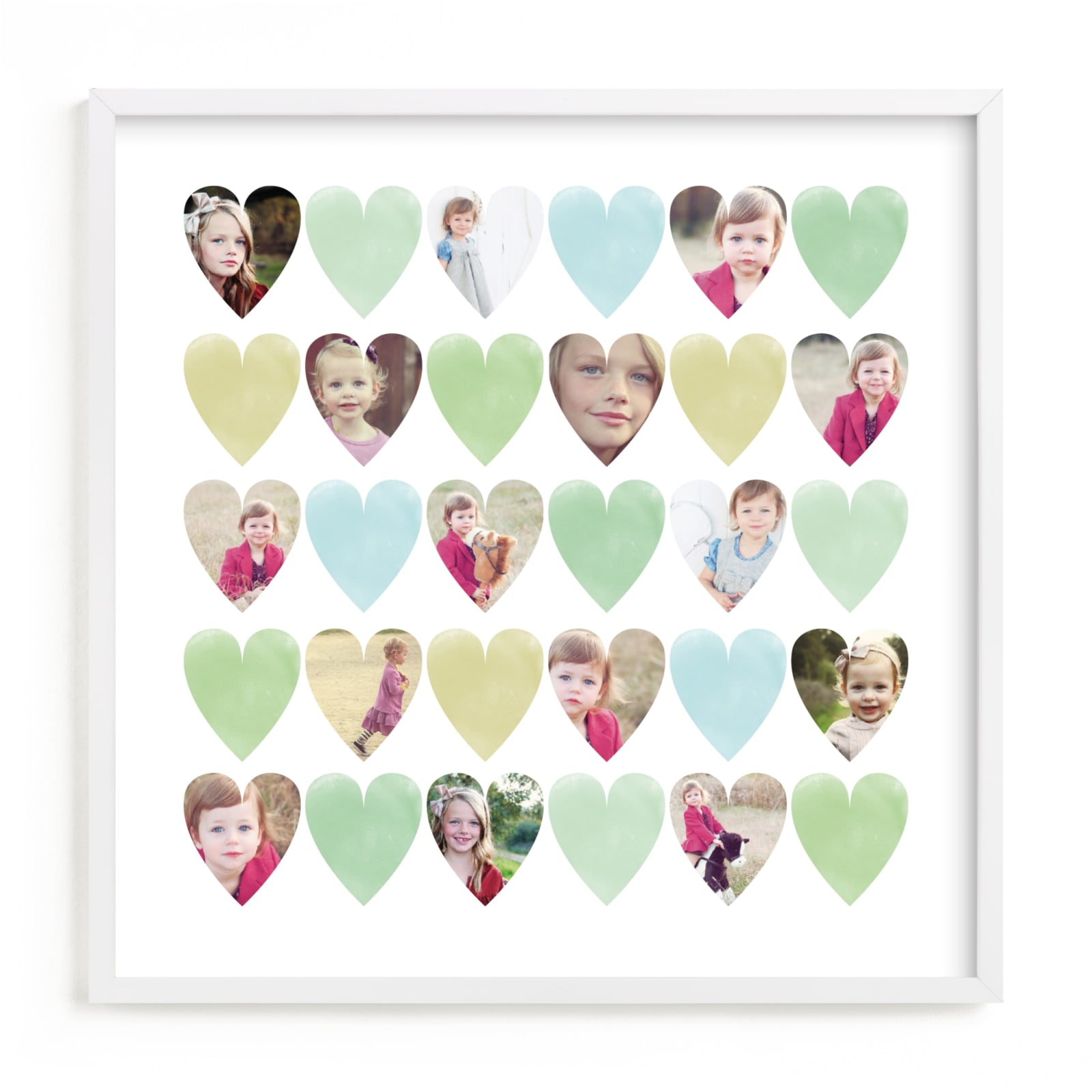 This is a green photo art by Grace Kreinbrink called Watercolor Hearts.