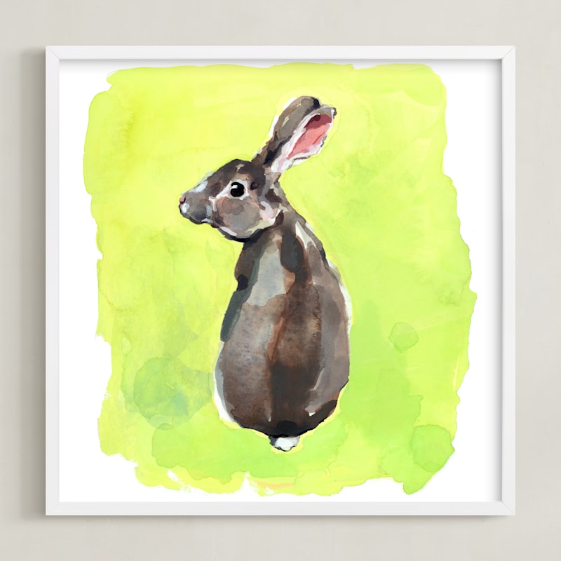 "Wild Rabbit" - Art Print in Pear by Betty Hatchett - Framed