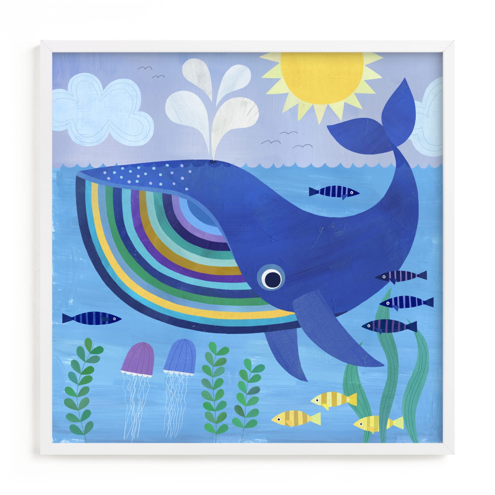 "Little Blue Whale" - Limited Edition Art Print by melanie mikecz in beautiful frame options and a variety of sizes.