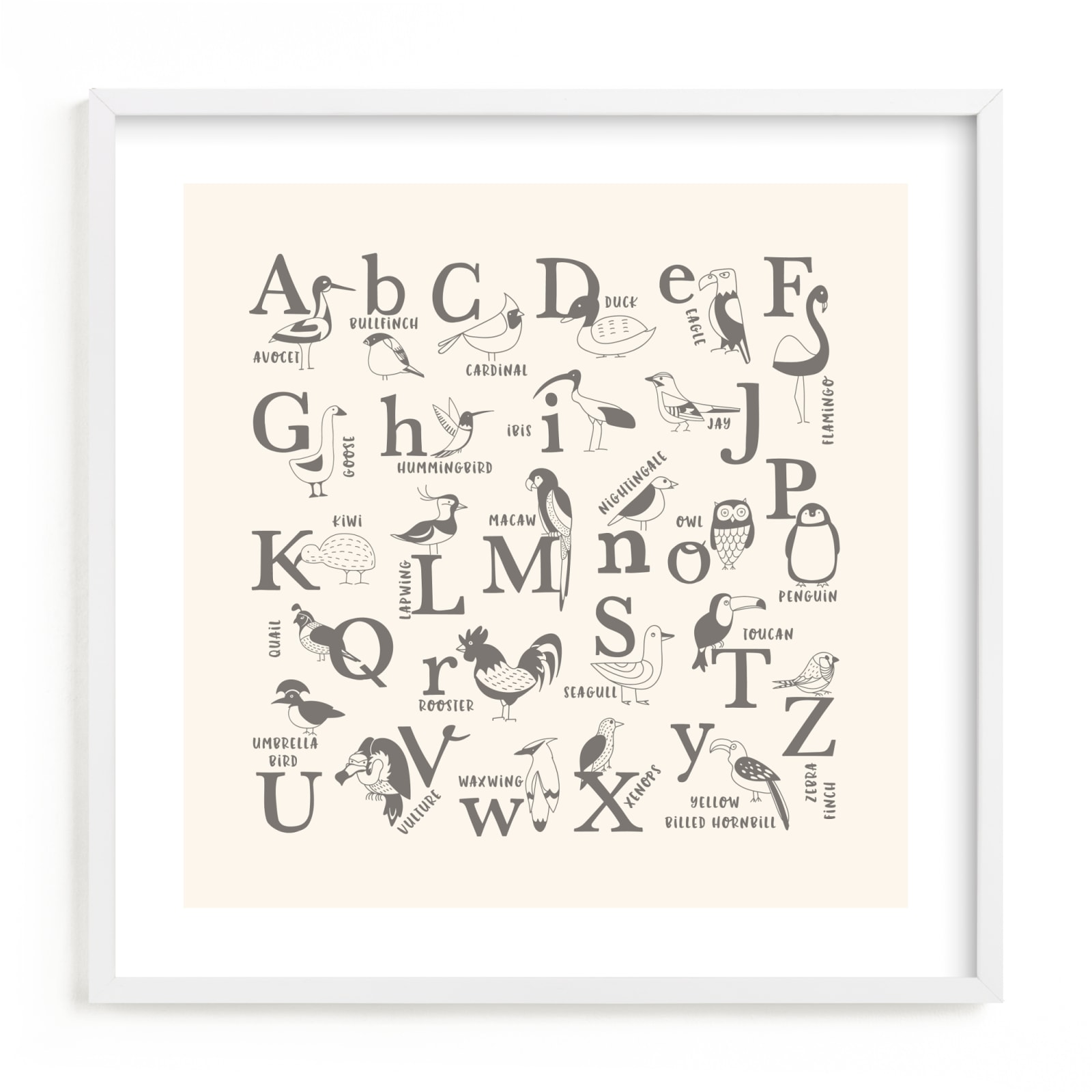 "ABC Birds" by Teju Reval in beautiful frame options and a variety of sizes.