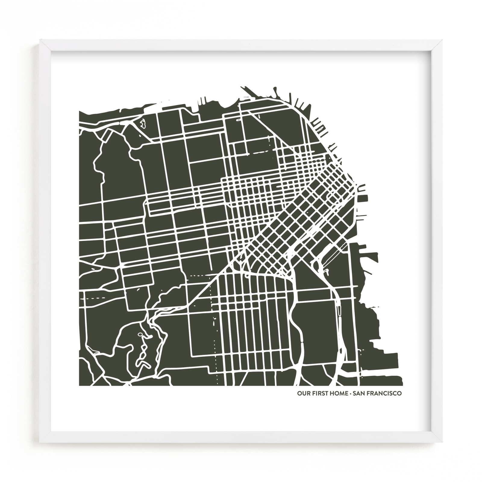 This is a green custom map printing by Minted called Custom Filled Map Art.