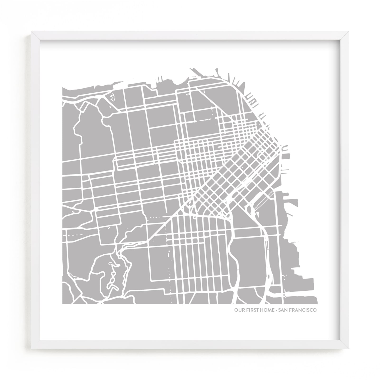 This is a grey custom map printing by Minted called Custom Filled Map Art.
