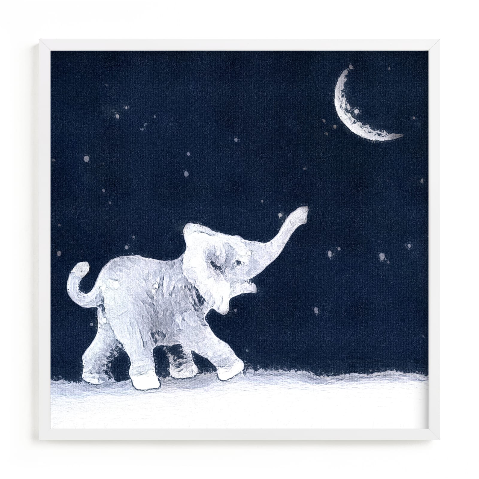 This is a blue kids wall art by Maja Cunningham called Moon Balloon.