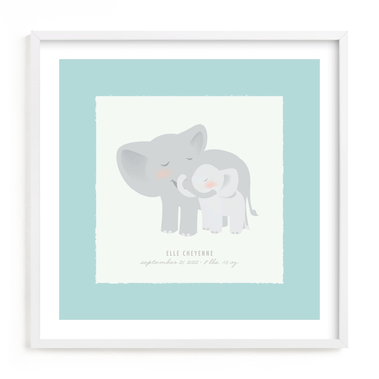 This is a blue nursery wall art by Lori Wemple called A Mother's Love - Elephants.
