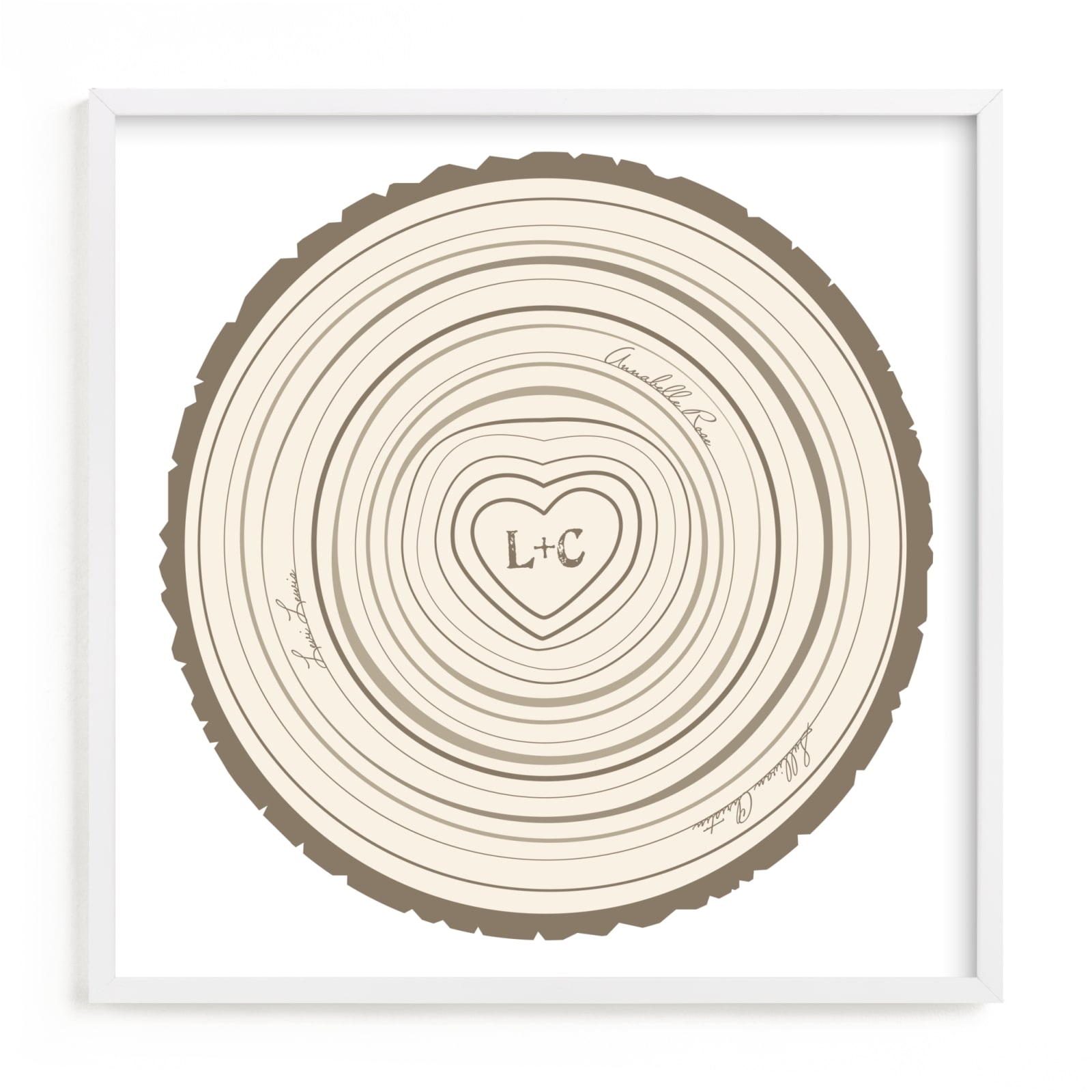 This is a brown nursery wall art by Jessie Steury called Family Tree Rings.