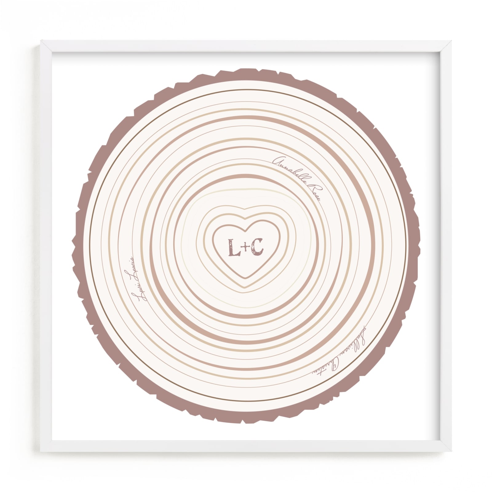 This is a pink nursery wall art by Jessie Steury called Family Tree Rings.