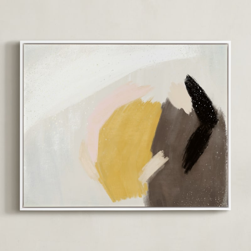 "Cuddling in the rain" - Art Print in Mustard Yellow by Yaling Hou Suzuki - Framed Canvas