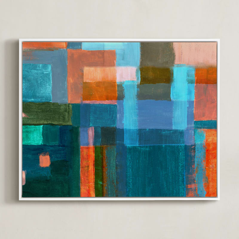 "Patches" - Art Print in Denim blue by Bethania Lima - Framed Canvas