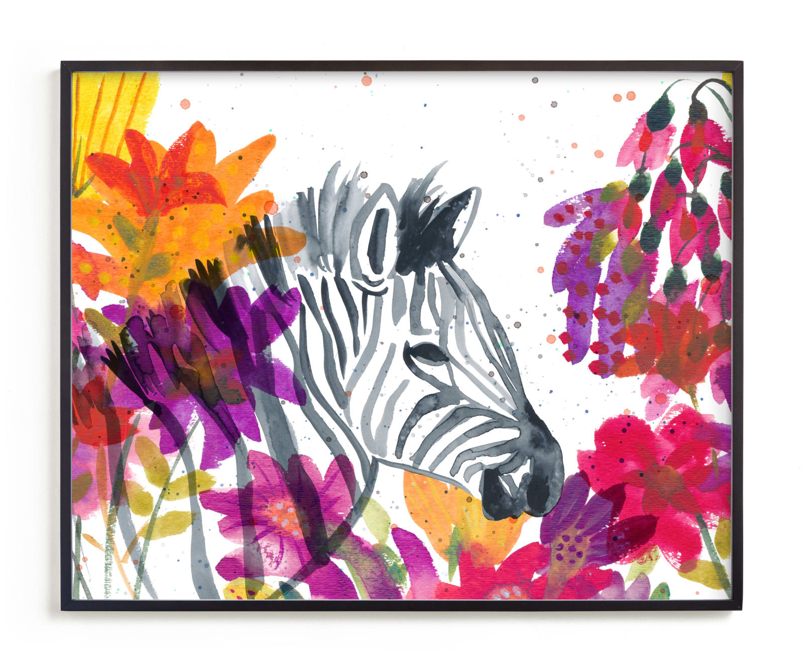 "Zebra Among the Wildflowers" by Kim Colthurst Johnson in beautiful frame options and a variety of sizes.