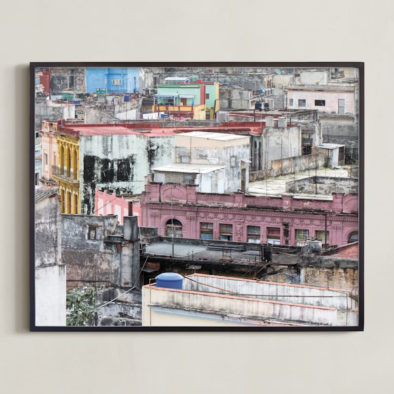 "Cuban Buildings" - Art Print in Weathered Gray by Michelle S. - Framed