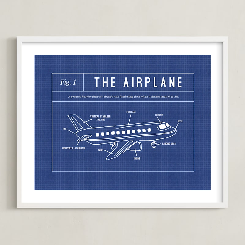 "Airplane Blueprint" - Art Print in Blueprint by Meggy Masters - Framed