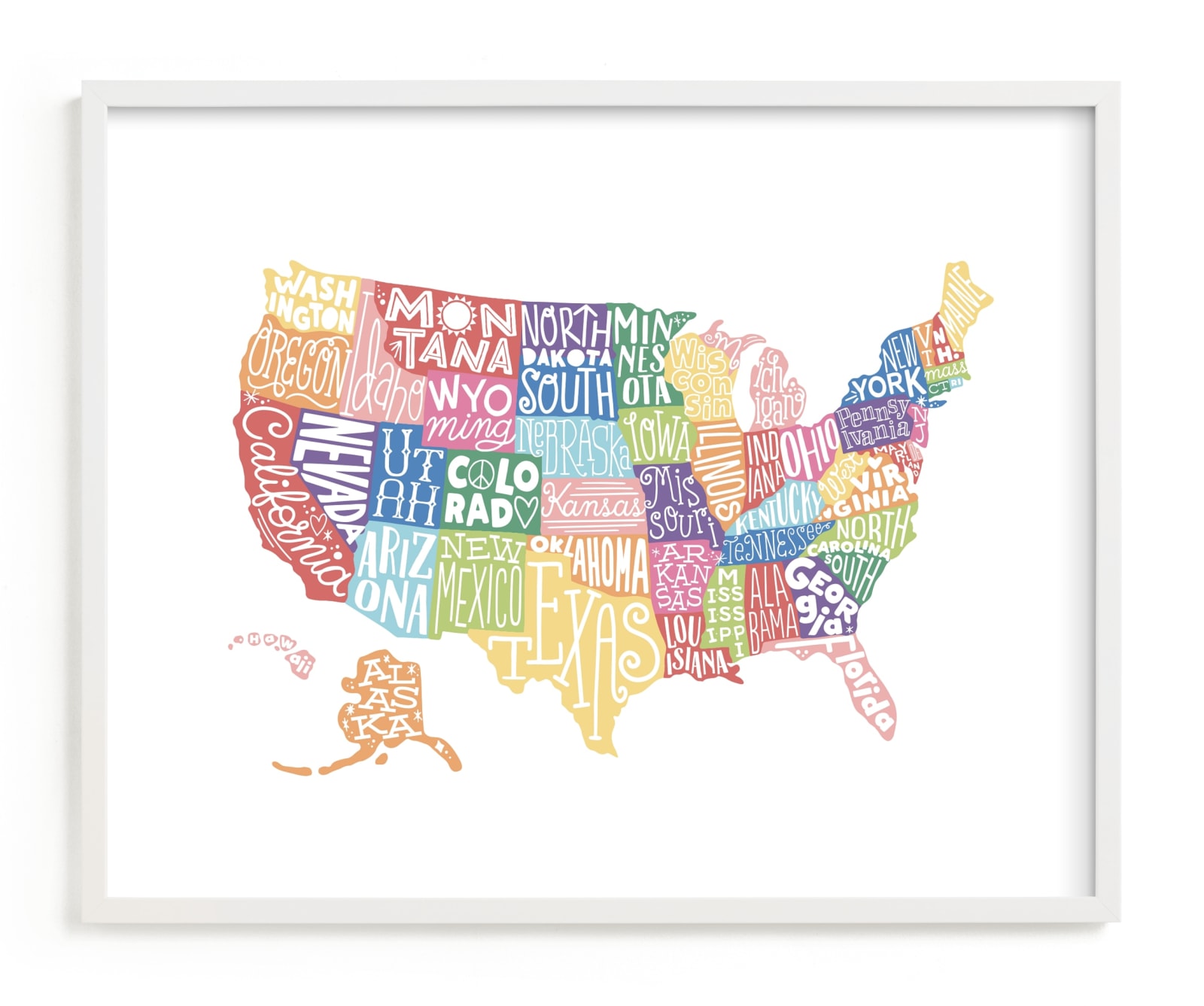 "Delightfully Lettered USA Map" by Jessie Steury in beautiful frame options and a variety of sizes.