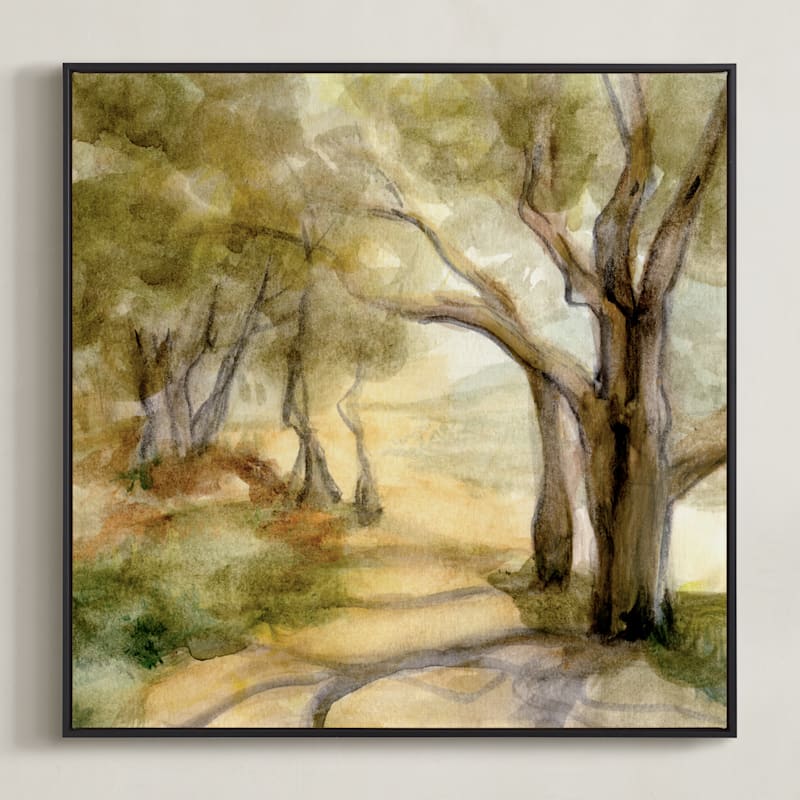 "Dreamy Olive Trees" - Art Print in Olive Green by Bethany Hackmann - Framed Canvas