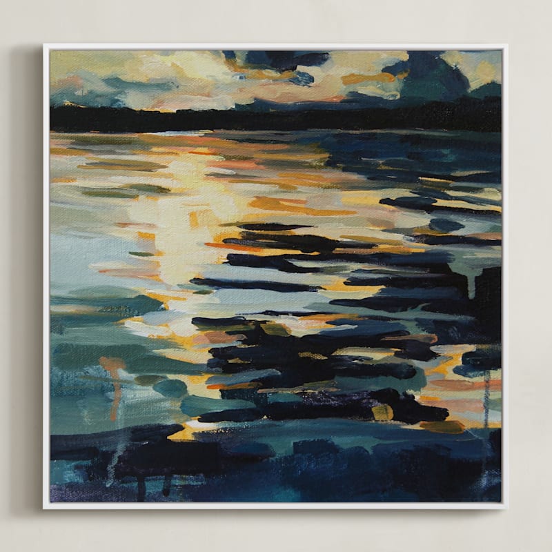 "Collide I" - Art Print in Marine Blue by Kelly Johnston - Framed Canvas