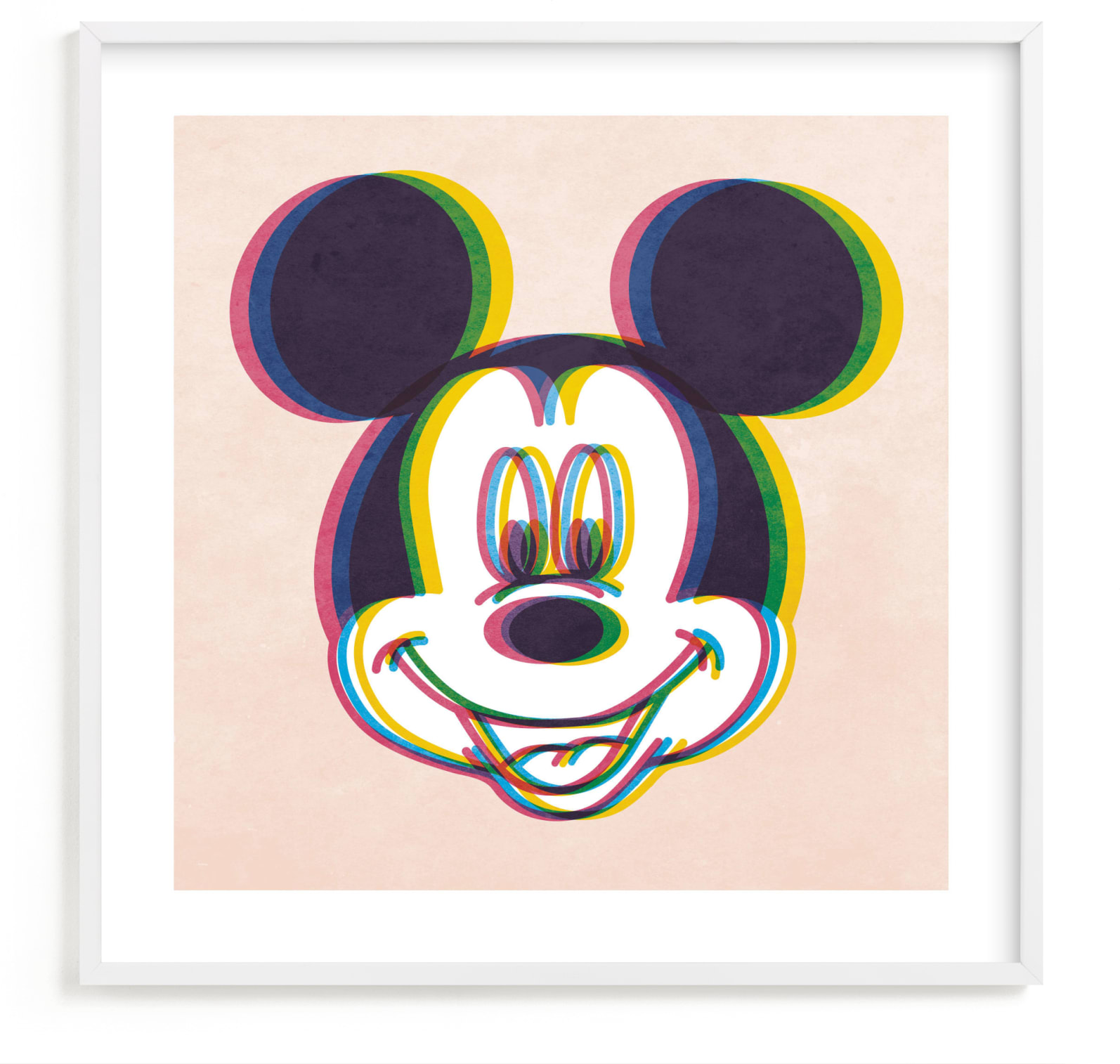 This is a blue, yellow, pink disney art by Igor called Disney's Mickey Glitch.