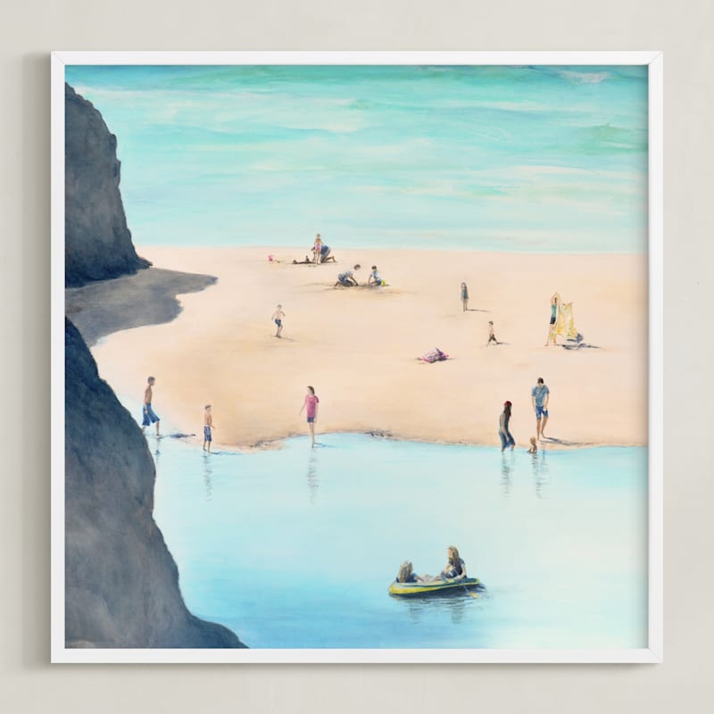 "Beachside Bliss" - Art Print in Soft Turquoise by Elle Youm - Framed