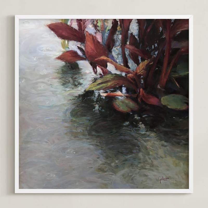 "Botanical Drizzle" - Art Print in Lily Pad Wine by Cindy Gillett - Framed