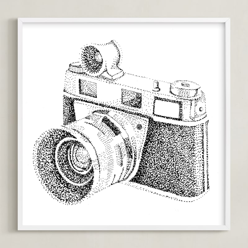 "Flashing Lights Vintage Camera" - Art Print in White & Black by Alexandrea Miller - Framed