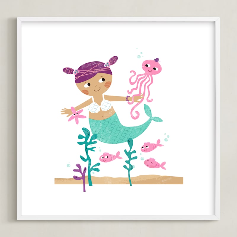 "Princess of the Sea" - Art Print in Lilac-Pink Shells by LeezaWorks - Framed