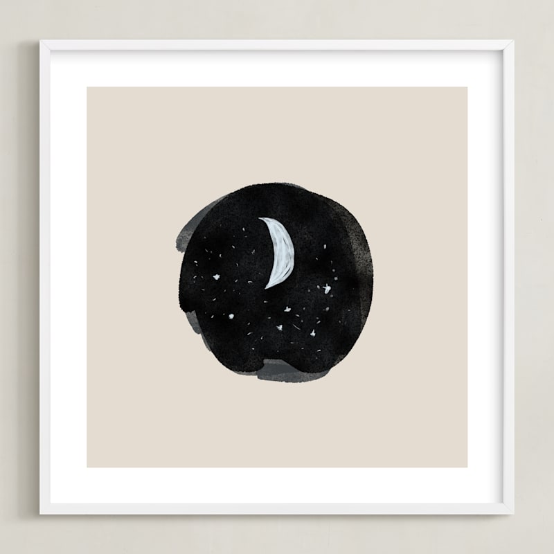 "Little Moon" - Art Print in Cream by Nancy Noreth - Framed