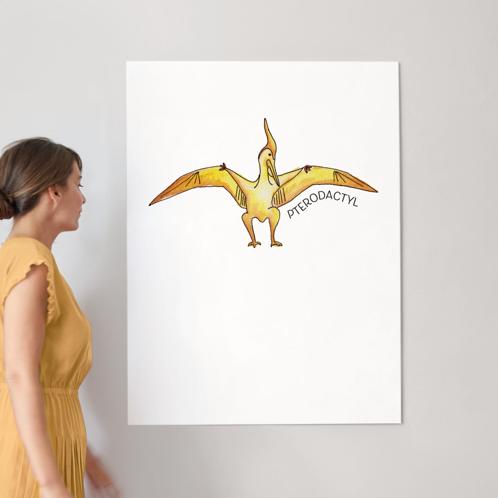 Watercolor Dinosaur Pterodactyl Style 1 Fabric Panel -  Hong Kong