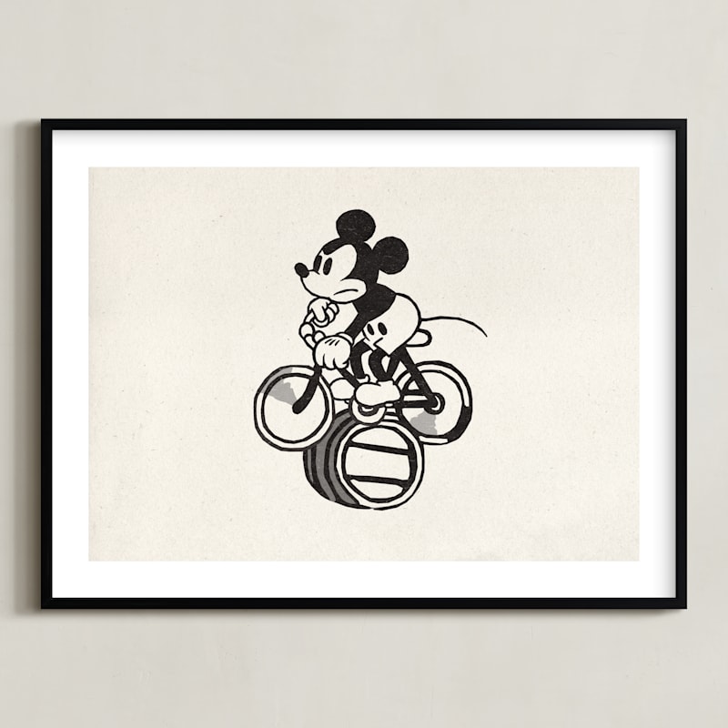 "Mickey is riding the bicycle backwards" - Art Print in Craft by Sumak Studio - Framed