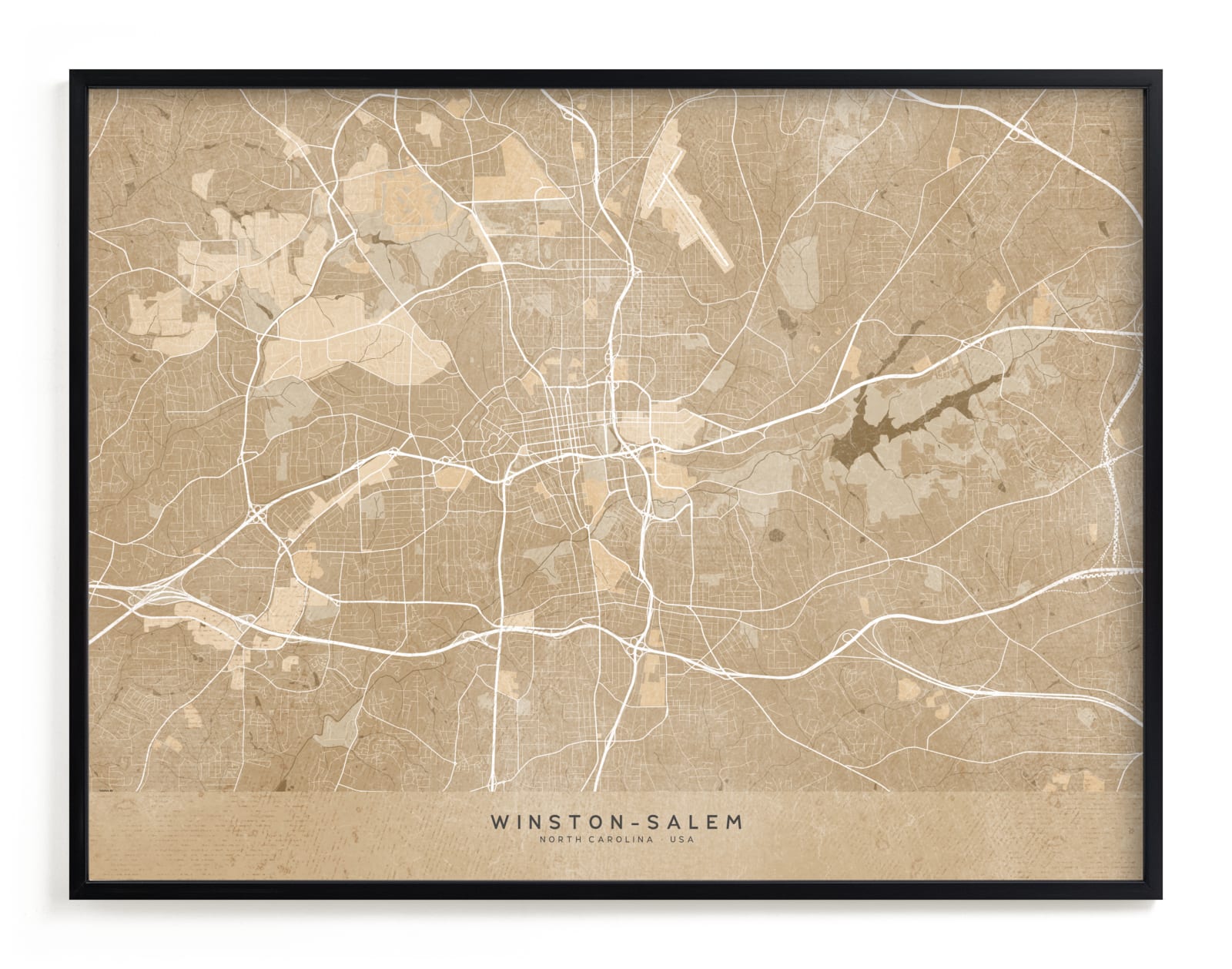 "Vintage-looking map of Winston-Salem NC" by Rosana Laiz Blursbyai in beautiful frame options and a variety of sizes.