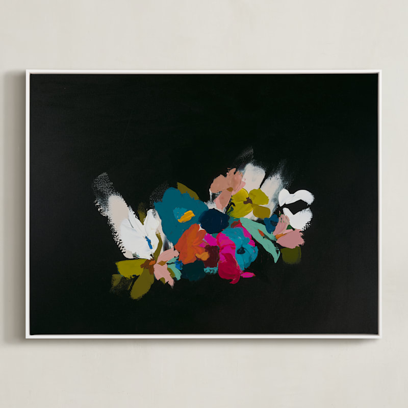 "Abstract Botanical Bouquet" - Art Print in Black by Caryn Owen - Framed Canvas