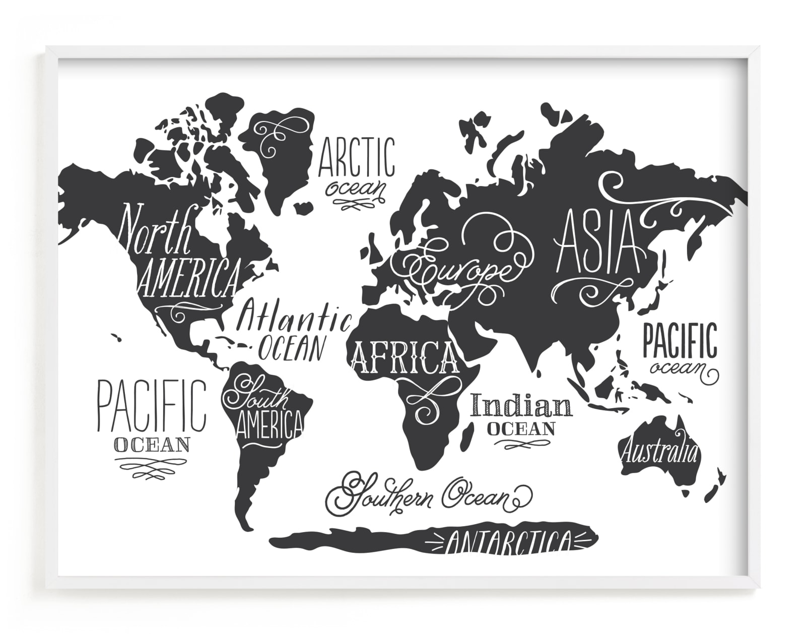 "Whimsical World Map" - Art Print by Jessie Steury in beautiful frame options and a variety of sizes.