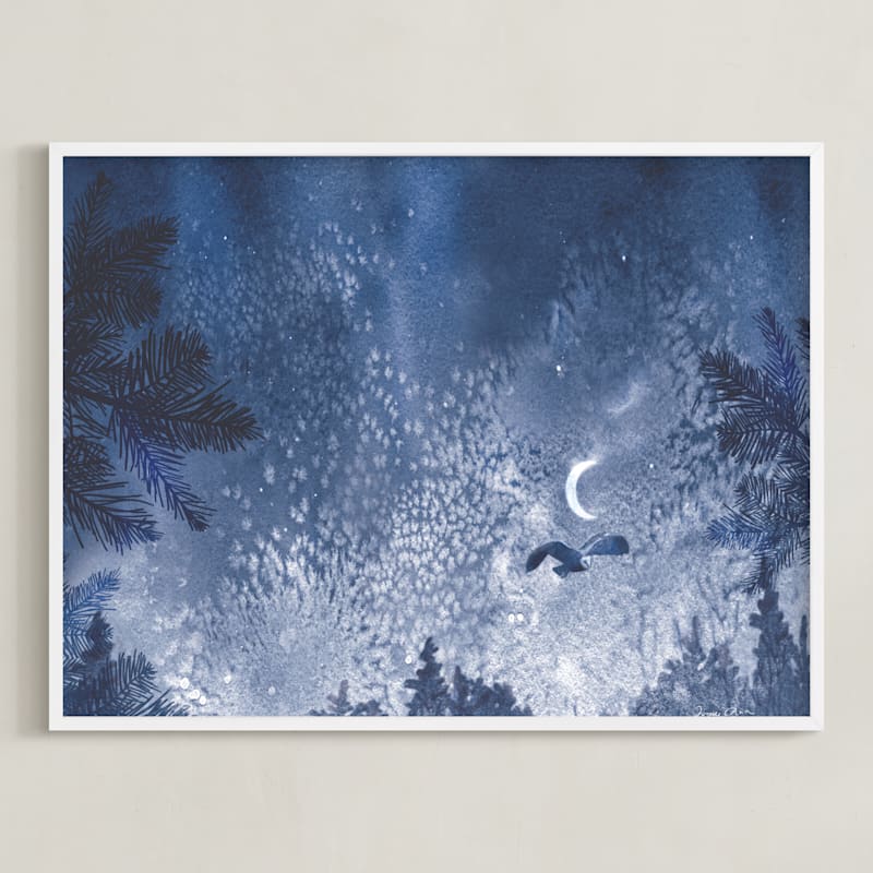 "Goodnight Owl" - Art Print in Tapestry Blue by Tracy Ann - Framed