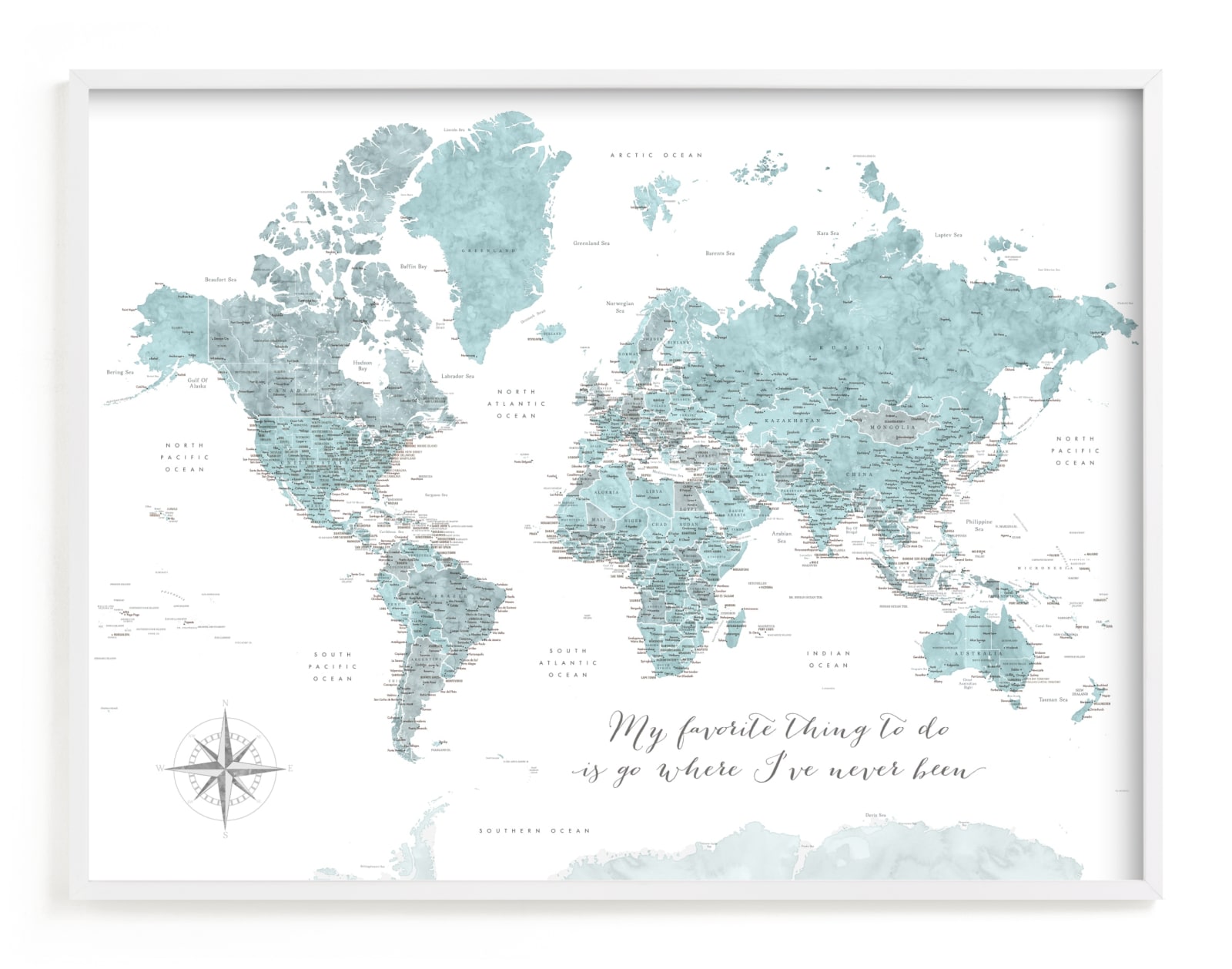 "Where I've never been world map" by Rosana Laiz Blursbyai in beautiful frame options and a variety of sizes.