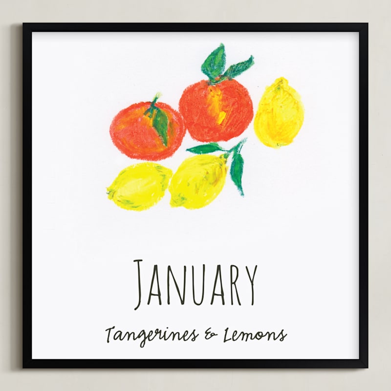 "January fruits" - Art Print in Chrome yellow by Kanika Mathur - Framed