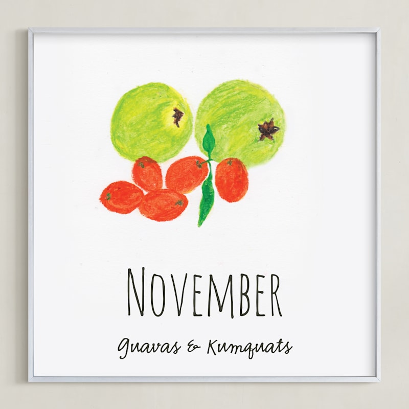 "November Fruits" - Art Print in Guava Green by Kanika Mathur - Framed