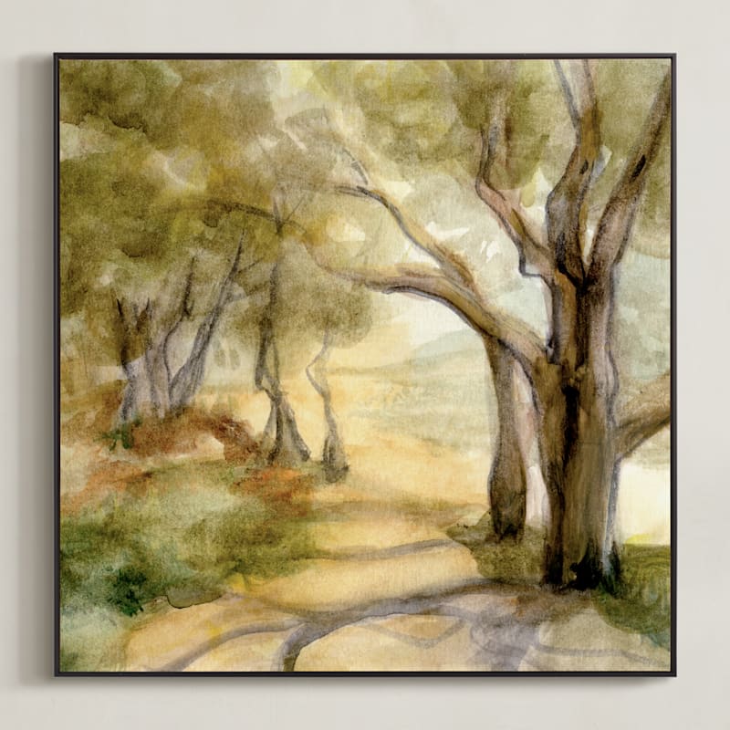 "Dreamy Olive Trees" - Art Print in Olive Green by Bethany Hackmann - Framed Canvas