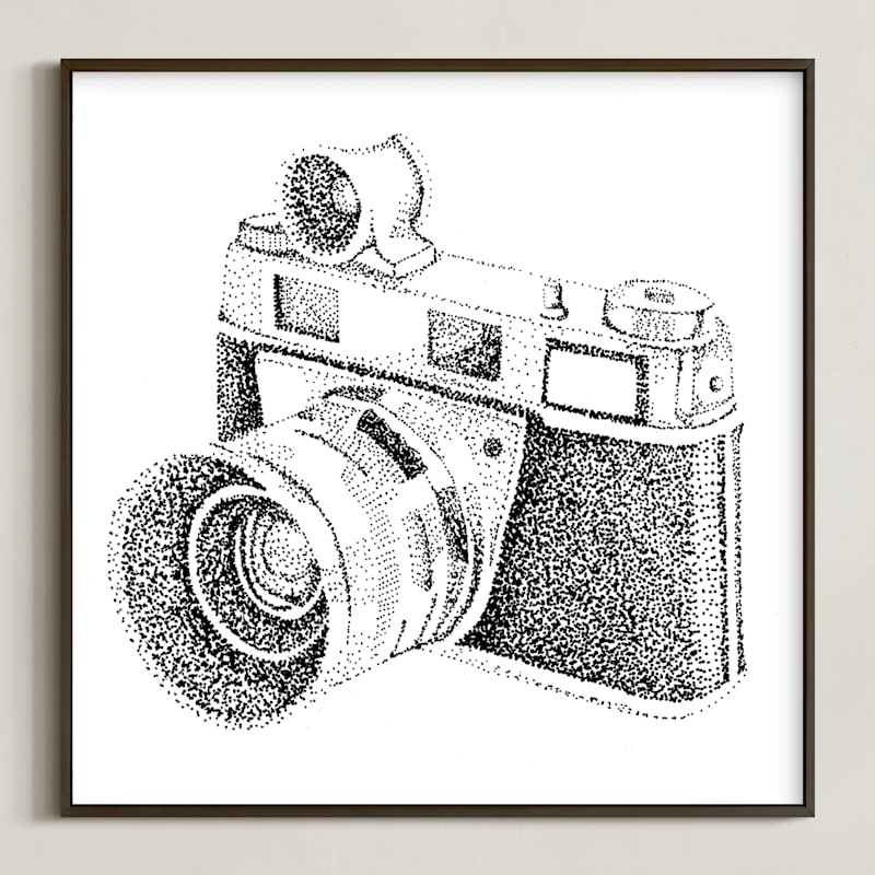 "Flashing Lights Vintage Camera" - Art Print in White & Black by Alexandrea Miller - Framed