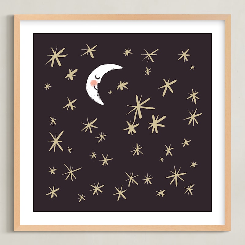 "Good Night Moon and Stars" - Art Print in Dark by Patrice Horvath - Framed