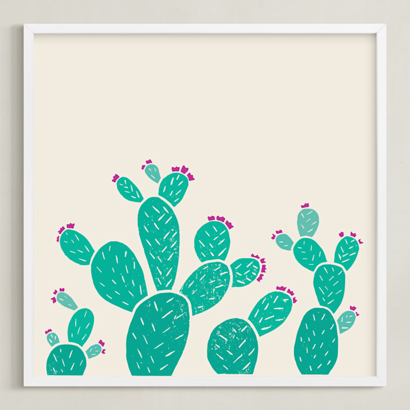 "Blooming Prickly Pears" - Art Print in Desert Dust by Jessica Druxman - Framed
