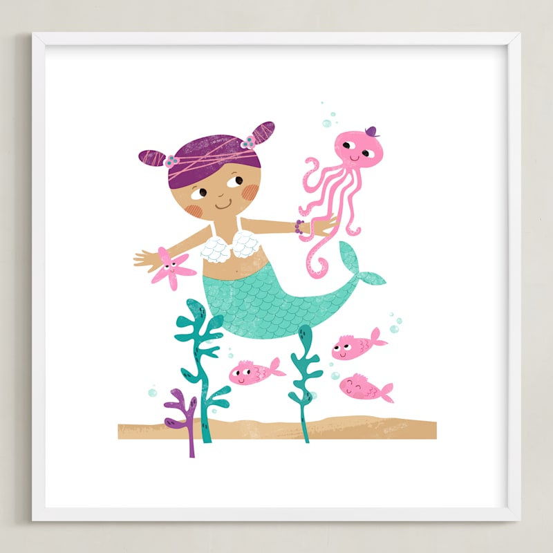 "Princess of the Sea" - Art Print in Lilac-Pink Shells by LeezaWorks - Framed