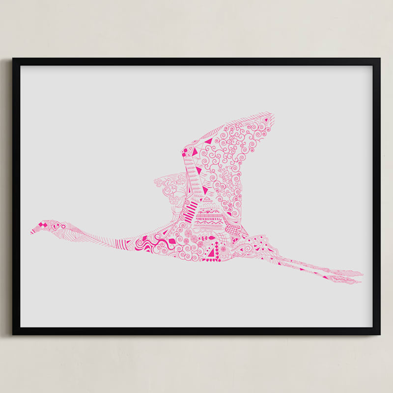 "Fuchsia Flamingo" - Art Print in Light grey by Kanika Mathur - Framed