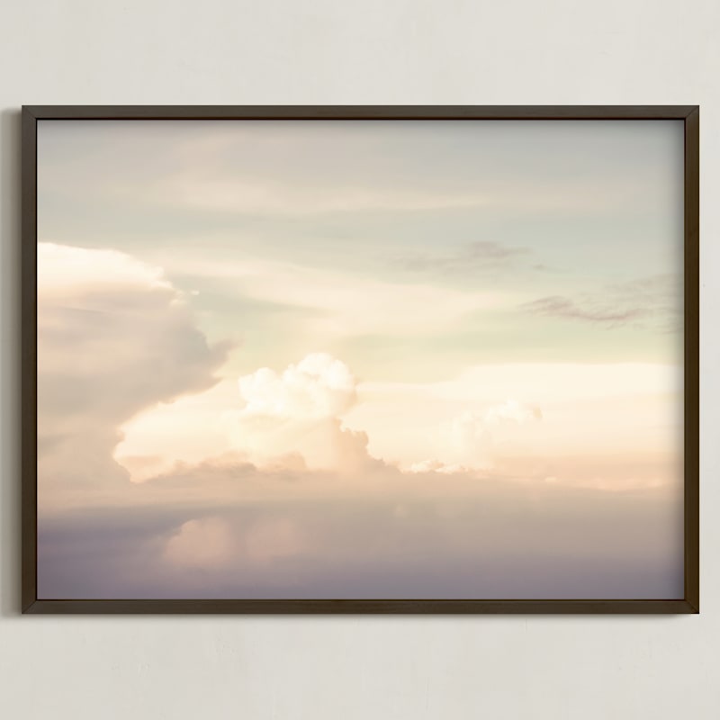 "Flying With Clouds" - Art Print in yellow by Qing Ji - Framed