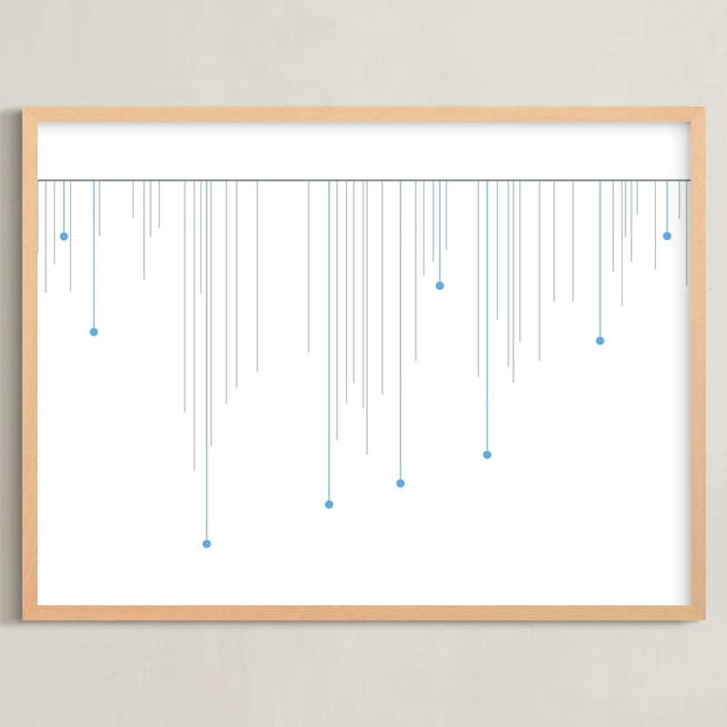 "Dancin' In The Rain" - Art Print in Blue by Amanda Sheil - Framed