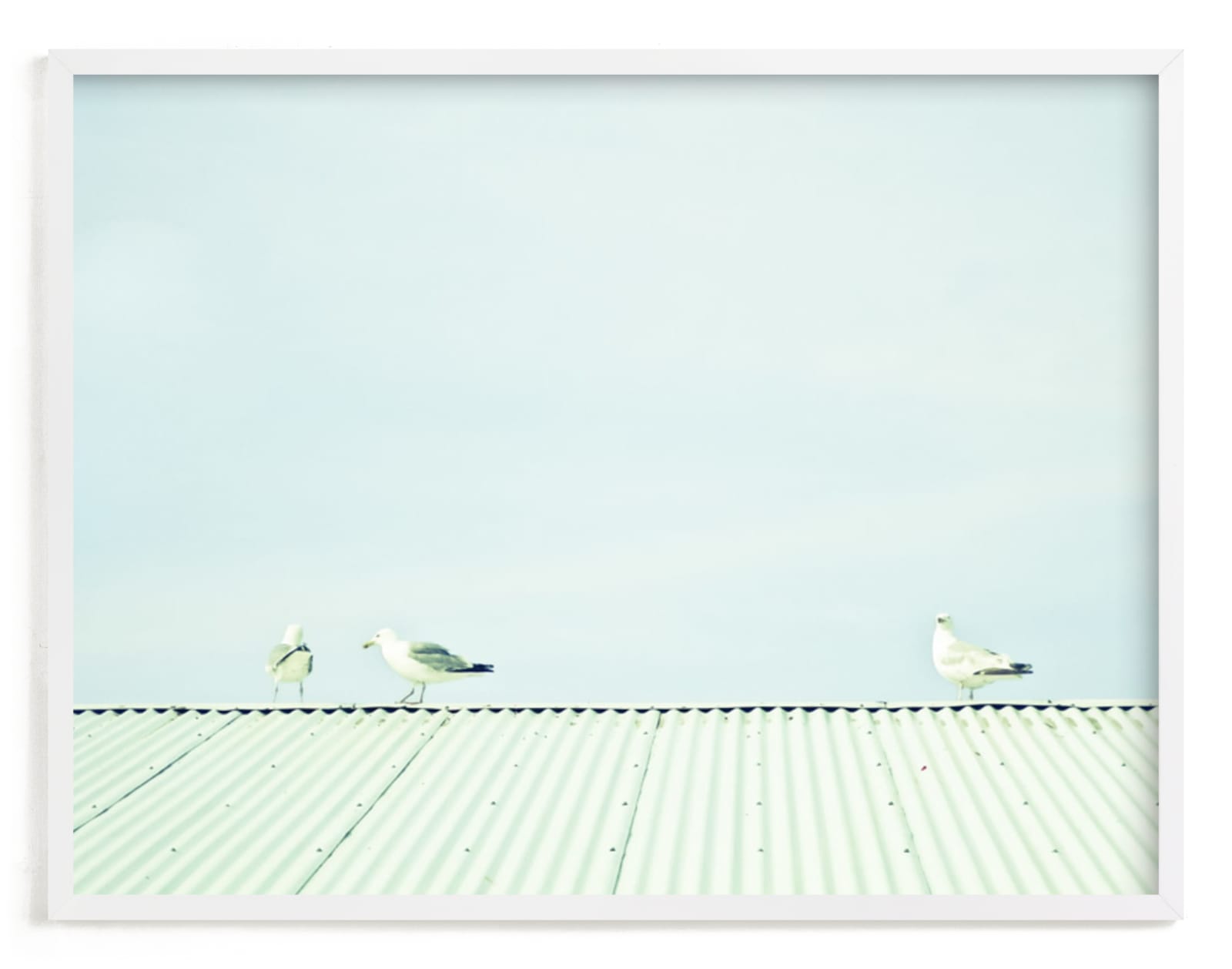 "Seagulls On The Roof" - Art Print by Alexandra Feo in beautiful frame options and a variety of sizes.