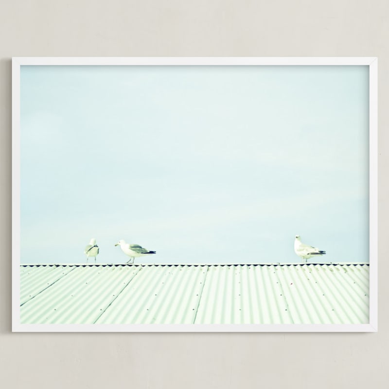 "Seagulls On The Roof" - Art Print by Alexandra Feo in beautiful frame options and a variety of sizes.