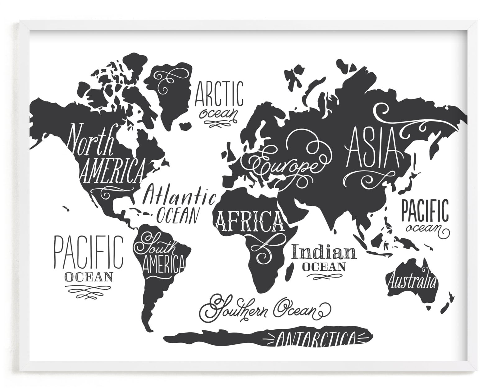 "Whimsical World Map" - Art Print by Jessie Steury in beautiful frame options and a variety of sizes.