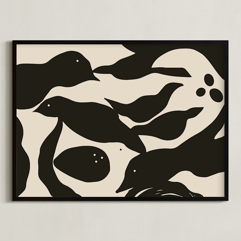 "Swimming Birds" - Art Print in Black by Mary Ketch - Framed