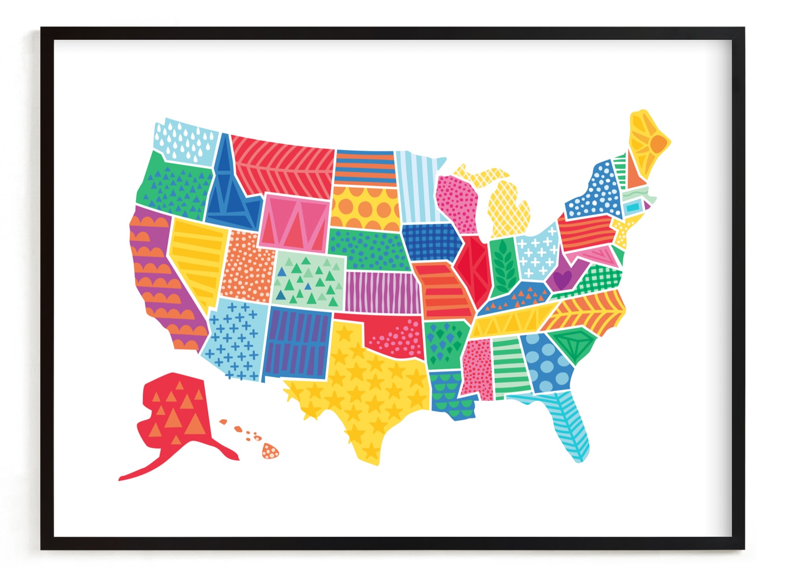 "Super States of America Map" - Art Print by Jessie Steury in beautiful frame options and a variety of sizes.